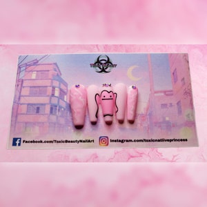 Pink Matte Marble Cartoon Theme Press On nails