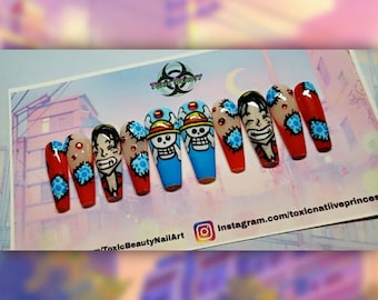 Awesome Handpainted Anime Inspired Theme Press On Nails