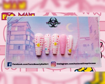 Pink Retro Gamer Weeb Theme Press On Nails