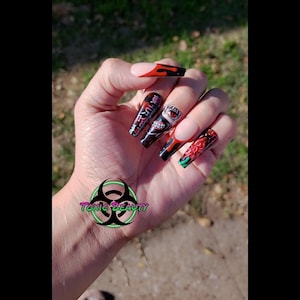 Black and Red Inspired Anime Press On nails