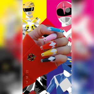 Colorful 90&#39;s Theme Press On Nails