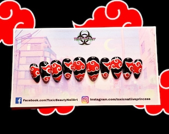 Black/Red Anime/Manga Press On Nails