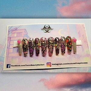 Stained glass Anime theme press on nails