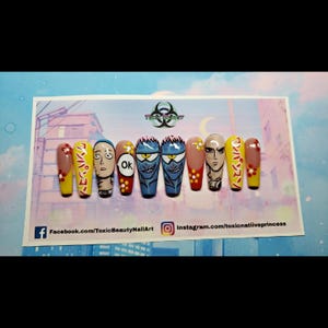 Awesome Handpainted Anime Inspired Press On Nails