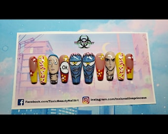 Awesome Handpainted Anime Inspired Press On Nails