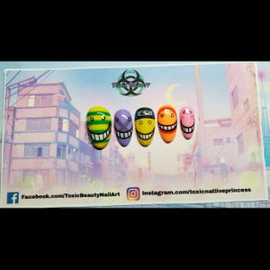 Awesome Nostalgic Colorful Anime Inspired Theme Press On Nails