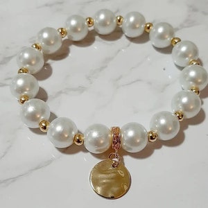 Glass Pearl Stretch Bracelet, Pearl Stretch Bracelet, Pearl Beaded Elastic Bracelet, Wedding Bracelet. Bridesmaids Gifts