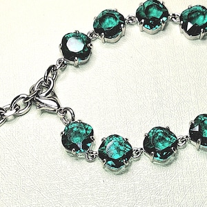 Green crystal bracelet, Clear crystal Tennis Bracelet, Men&#39;s Tennis Bracelet,Ann wintour , Austrian Crystal Bracelet, collet, Cushion cut