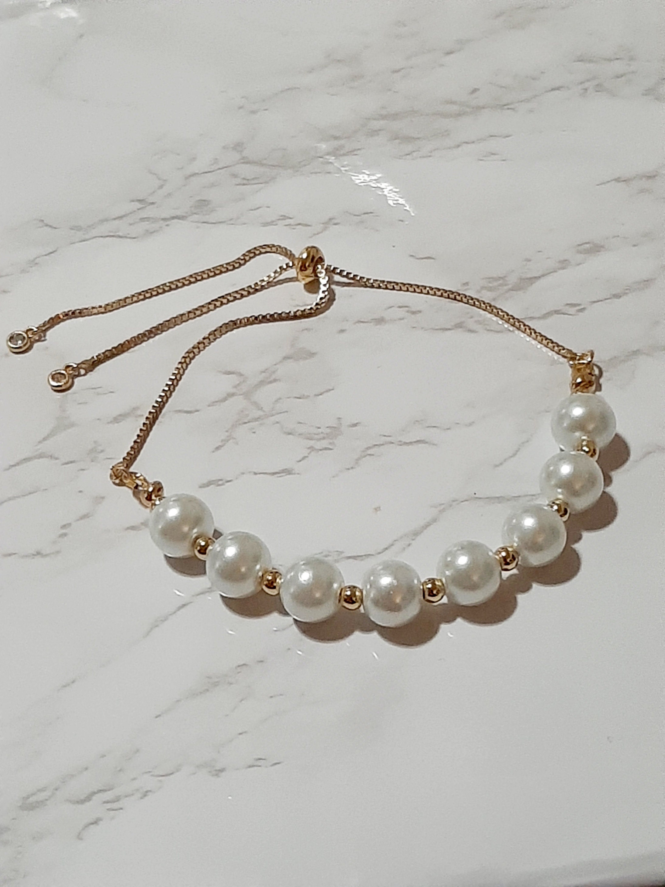 10mm Pearl Slider Bracelet Pearl Slide Bracelet Wedding Bracelet