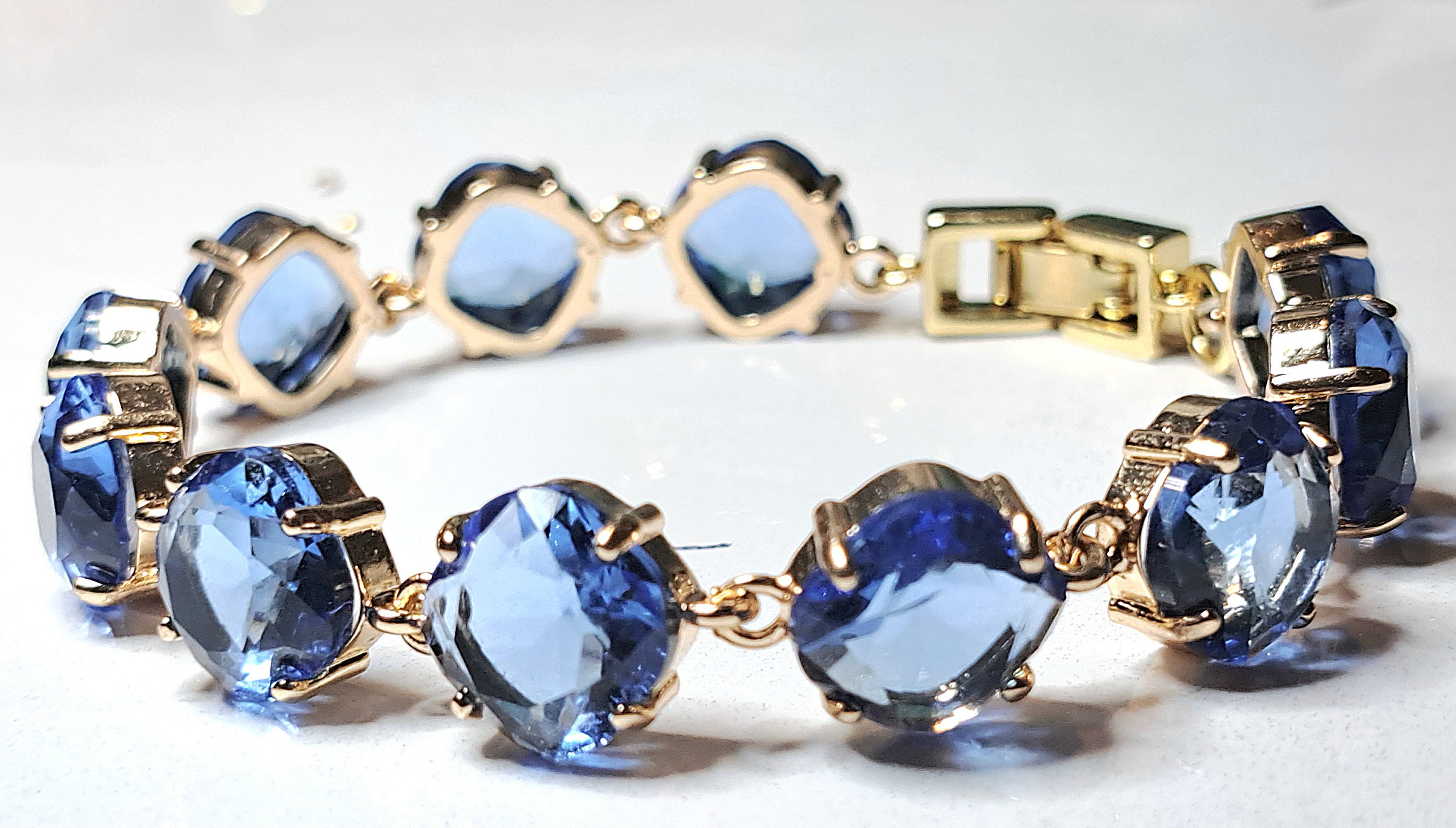 Blue Crystal Bracelet, Cornflower Blue Crystal Tennis Bracelet, Ann