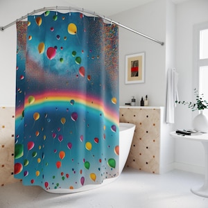 Colorful Balloon Shower Curtain - Bright and Fun Bathroom Decor for Kids, Rainbow, Party, Festivals, Home Design