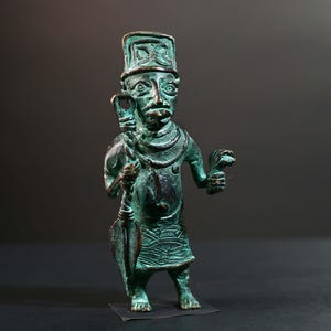 Benin Bronze Tribal Figure: Nigerian Sculpture, West Africa Decor-G5758