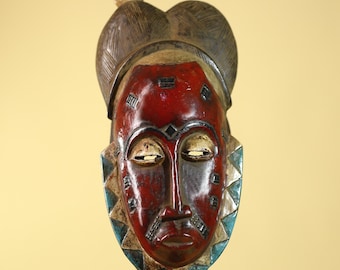 Hand Carved Guro  African Mask Tribal Wall Art: Authentic African Wood Sculpture-G6124