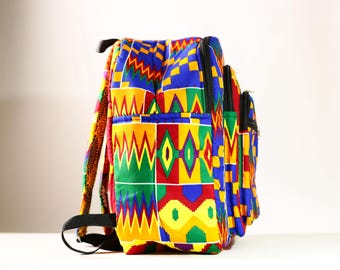 Vibrant Kente Cloth Small Backpack Handmade in Ghana African Ghana Bright Kente Cloth Backpacks Handmade Assorted  main image 4