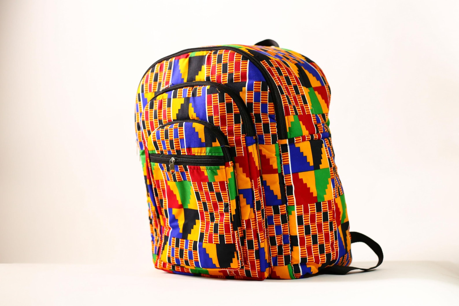 African Kente Print Backpack, Ankara School Bag, Colorful Travel Rucksack-G4249