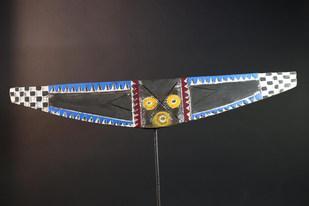 ブワ板マスク：アフリカの部族の壁画、ブルキナファソの木彫り-G5428