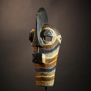 Afrikanische geschnitzte Gesichtsmaske, Songye Kifwebe Maskenkunst, Stammesgeist Wanddekor, Ritualmaske Kongo, mutige handgemachte afrikanische Schnitzerei-G4668