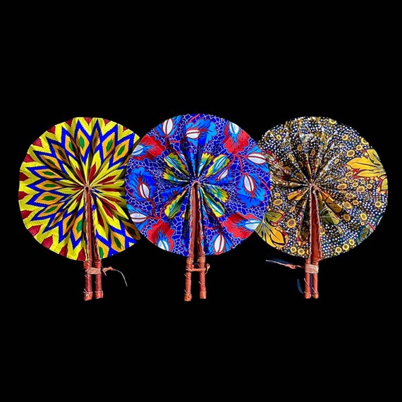 3 African Kente Fabric Fan African Fan Leather Ank