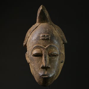 African Baule Mask Carved Wood Tribal Face Ritual Wall Decor Côte d’Ivoire Authentic Cultural Ceremony Sculpture Home Art Handmade-5481