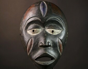 ヴィンテージ バンバラ族のマスク：手彫りのアフリカの木製ウォール