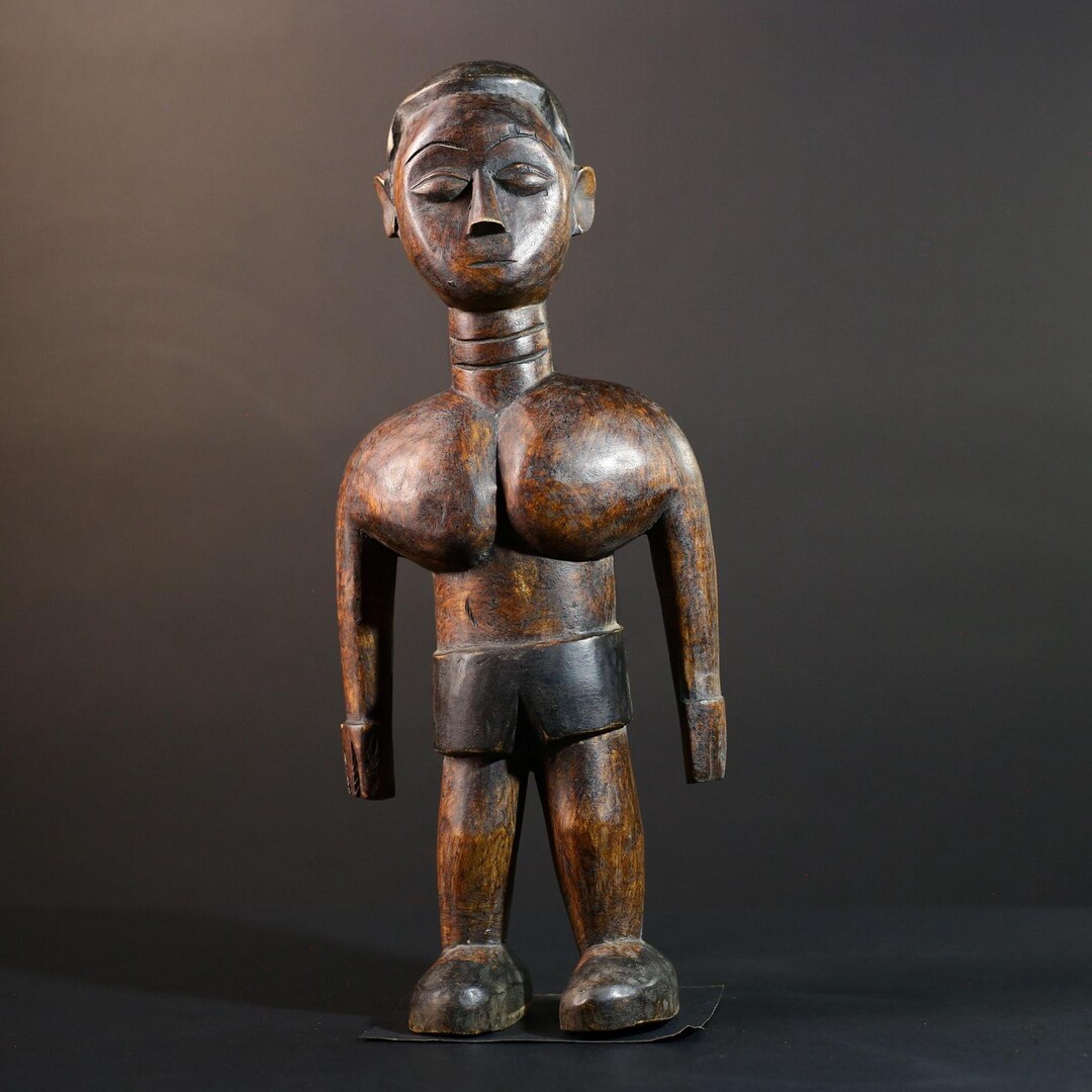 手彫りのアフリカンウッド像：部族風ホームデコレーション、40cm-G5715