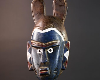 アンティーク バウレ アフリカンマスク：部族の木製壁掛け装飾 - G1787