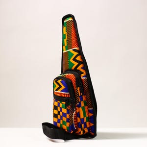 Sac à bandoulière en tissu africain wax, sac à bandoulière ethnique fait main, sac poitrine en tissu tribal, accessoire de festival unisexe, pochette de voyage bohème -G4492