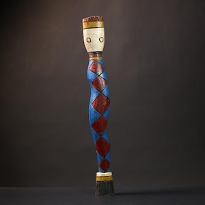 African Dan Ceremonial Staff, Hand-Carved Tribal Dance Totem, Ivory Coast Ritual Sculpture, Painted Ethnic Staff Figure, Spirit Art -G1635