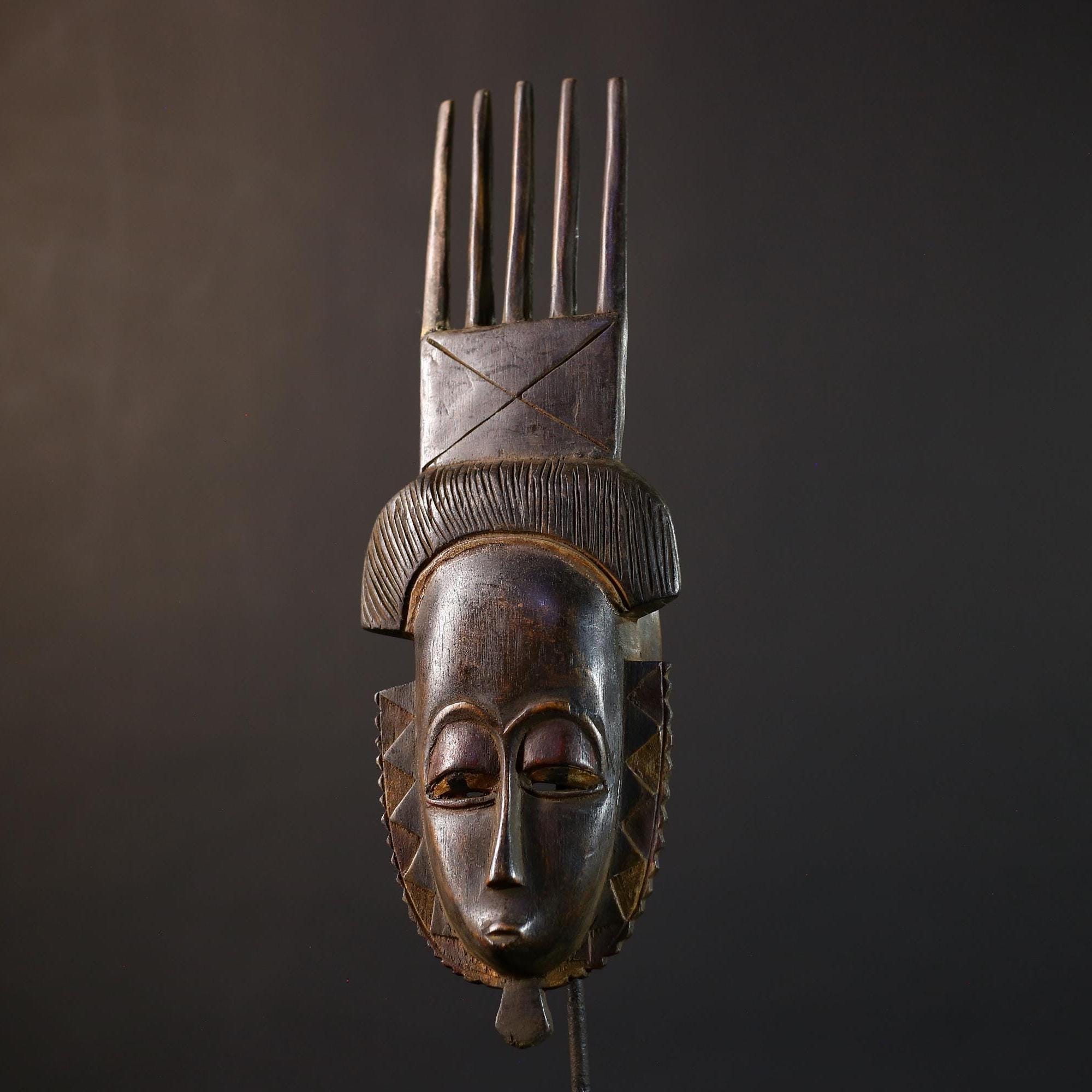 African Baule Tribal Mask: Carved Wood Comb Crest, Côte d’Ivoire-G5222