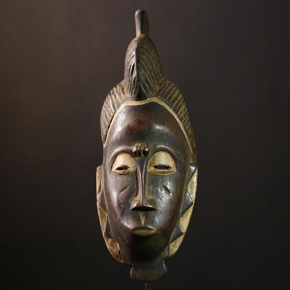 ヴィンテージアフリカグロマスク：手彫りの部族の壁アート-G4011