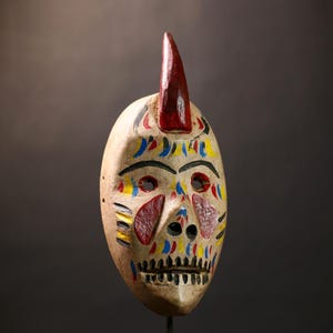 Antique Dan Zakpai mask african tribal face mask colorful wood wall art handcarved liberian cultural decor ceremonial carved sculpture-G4582