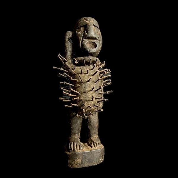 African wooden figures primitive decor Nkisi N’Kondi hand carved statue-G1490