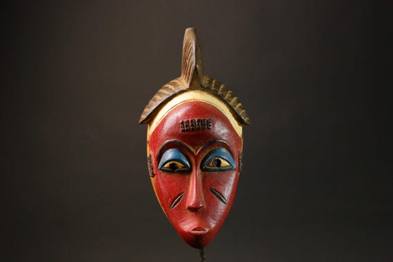 ヴィンテージアフリカグロマスク：手彫り木製部族アート-G2984 - Etsy 日本