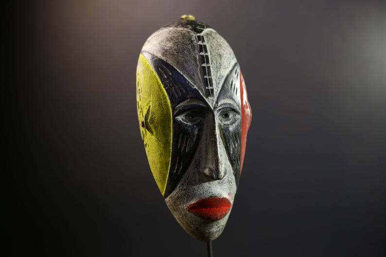 Hand Carved Bega Mask: West African Tribal Art, Red Yellow Black-g5293 ...