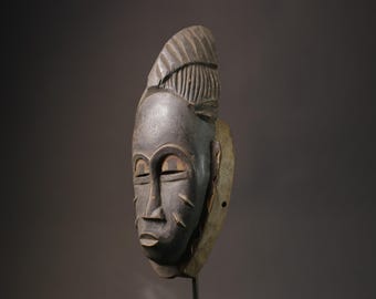 Hand Carved African Baule Mask: West Africa Tribal Art, Home Decor-7266