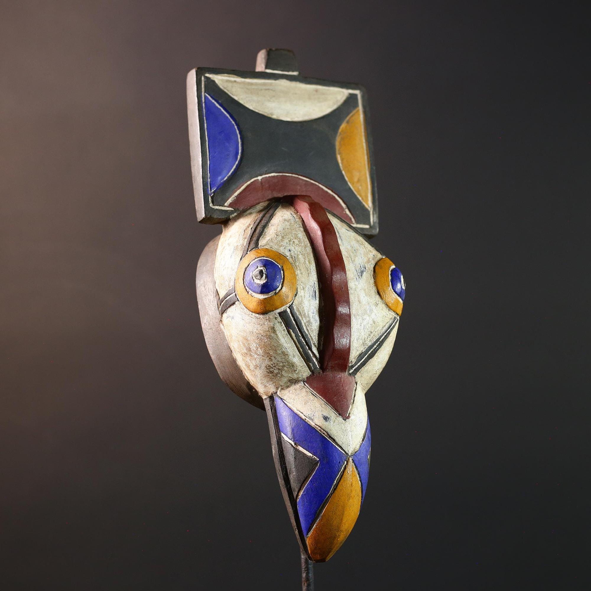 bwa bird mask african tribal wood carving geometric wall mask handmade spirit art african beak mask decor folk art african wall figure-G5445