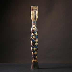 African Bobo Diamond Staff, Burkina Faso Tribal Ritual Wand Sculpture, Hand-Carved Wood Wall Art, Serpent Spirit Decor-G1666