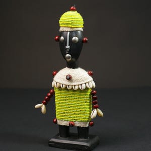 African Namji Fertility Doll Beaded Wood Statue Cameroon Tribal Art Handmade Vintage Collectible Ethnic Home Decor Sculpture-G1084