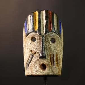 African tribal face mask hand carved wood wall sculpture Bwa multicolor ethnic decor symbolic African wall art ceremonial mask-G3640