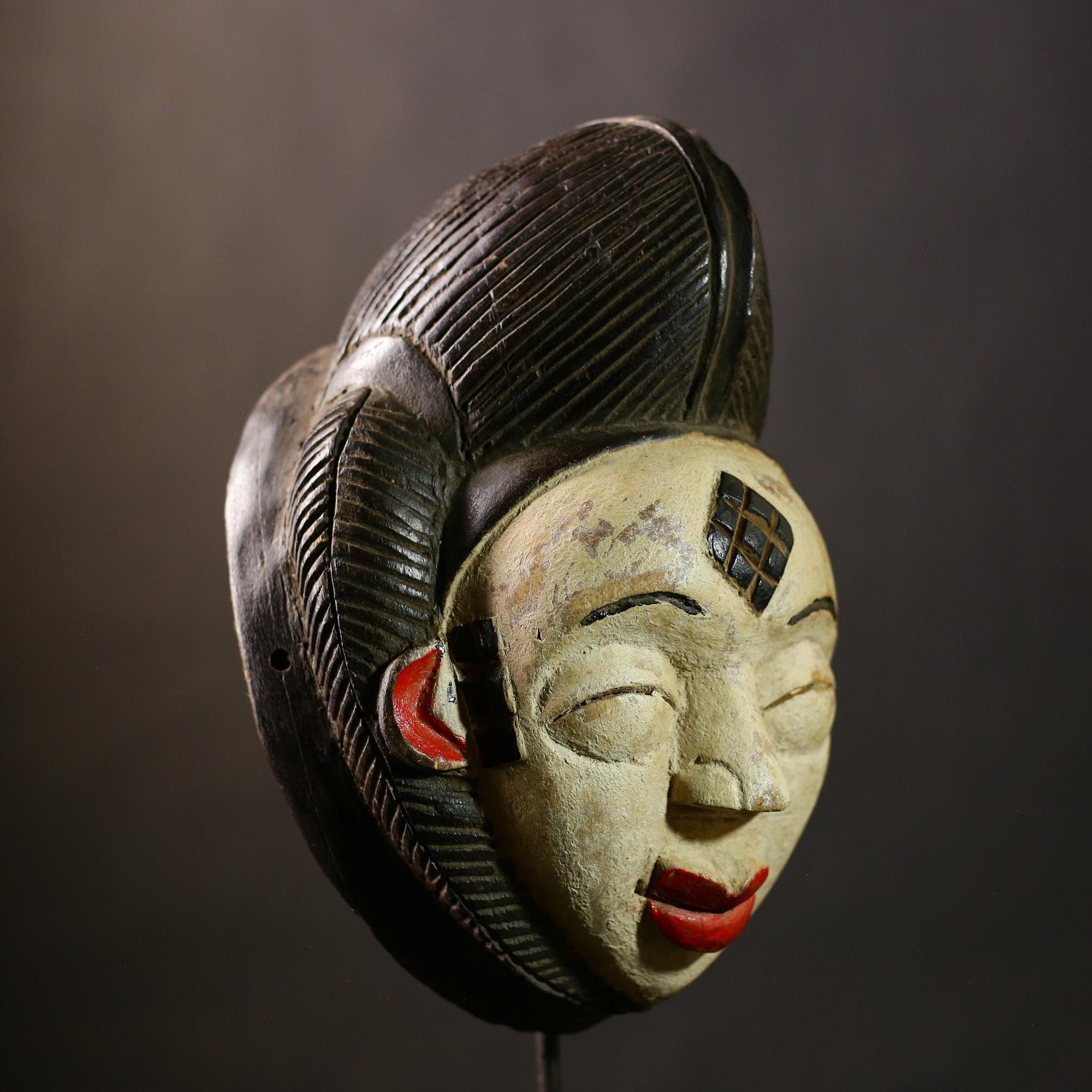 Vintage African Punu Mask | Hand Carved Tribal Face Mask | Ethnic Wall Art for Global, Boho or Rustic Interiors | Decor Sculpture-G4396