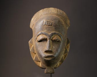 Vintage African Baule Mask: Hand Carved Wood Sculpture, West Africa Cultural Art-7272