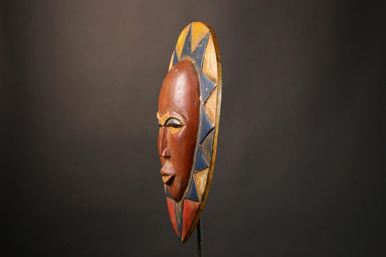 African Mask Handcarved Guro Mask Beautiful Wooden Art, Authentic