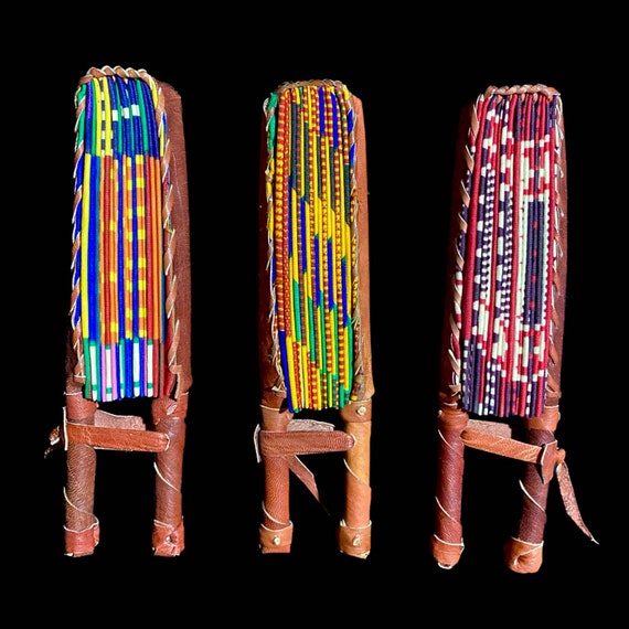 3 African Kente Fabric Fan African Fan Leather An… - image 2