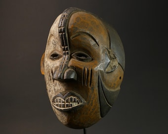 手作りのLega African Wood Mask：コンゴ部族のアート装飾-G3566