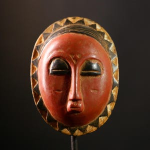 African Baule Tribal Mask: Hand-Carved Wood Wall Art Sculpture-8609