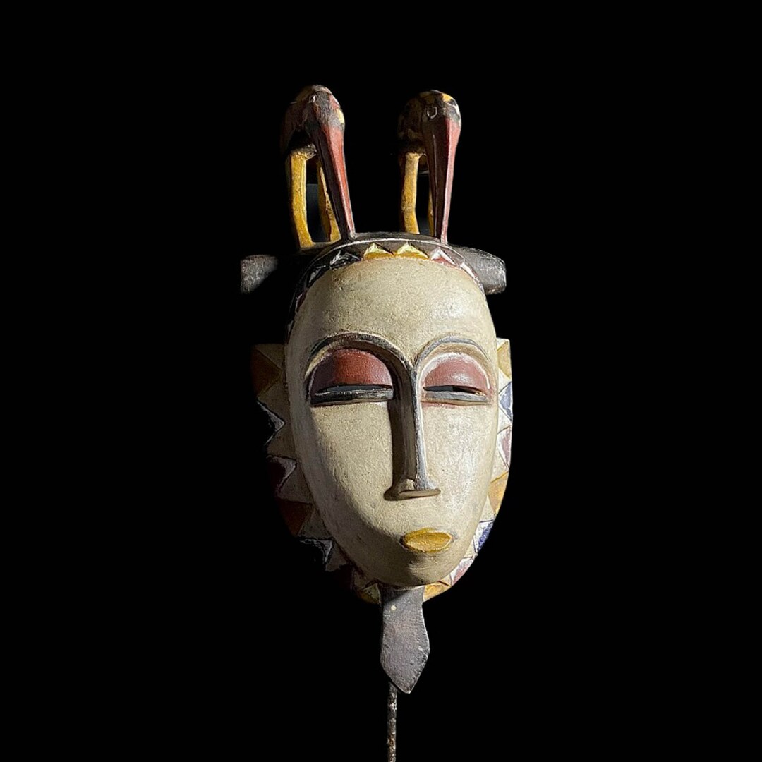 African Mask Wall Art Handmade Home Décor Baule Horned Etsy