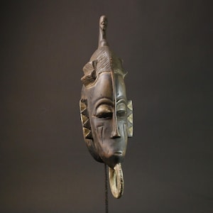 African Vintage Songye African Mask | Hand Carved Tribal Power Mask | Geometric Wall Art for Global or Rustic Decor | Ritual Sculpture -7616