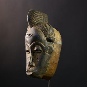 African Baule Mask Tribal Carved Wood Face Côte d’Ivoire Art Collectible Vintage Wall Decor Handcrafted Ethnic Sculpture-G1979