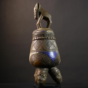 Vintage Yoruba Carved Wood Container: African Tribal Art, Animal Figure-G5146