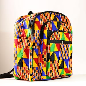 Sac à dos ghanéen en tissu fait main avec imprimé kente africain et motif tribal géométrique pour l'art du voyage ou la mode-G4277